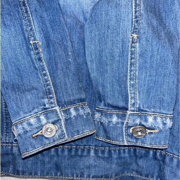 MISSGUIDED Graphic Ripped Denim Jacket Blue Size 6 - Picture 7 of 7